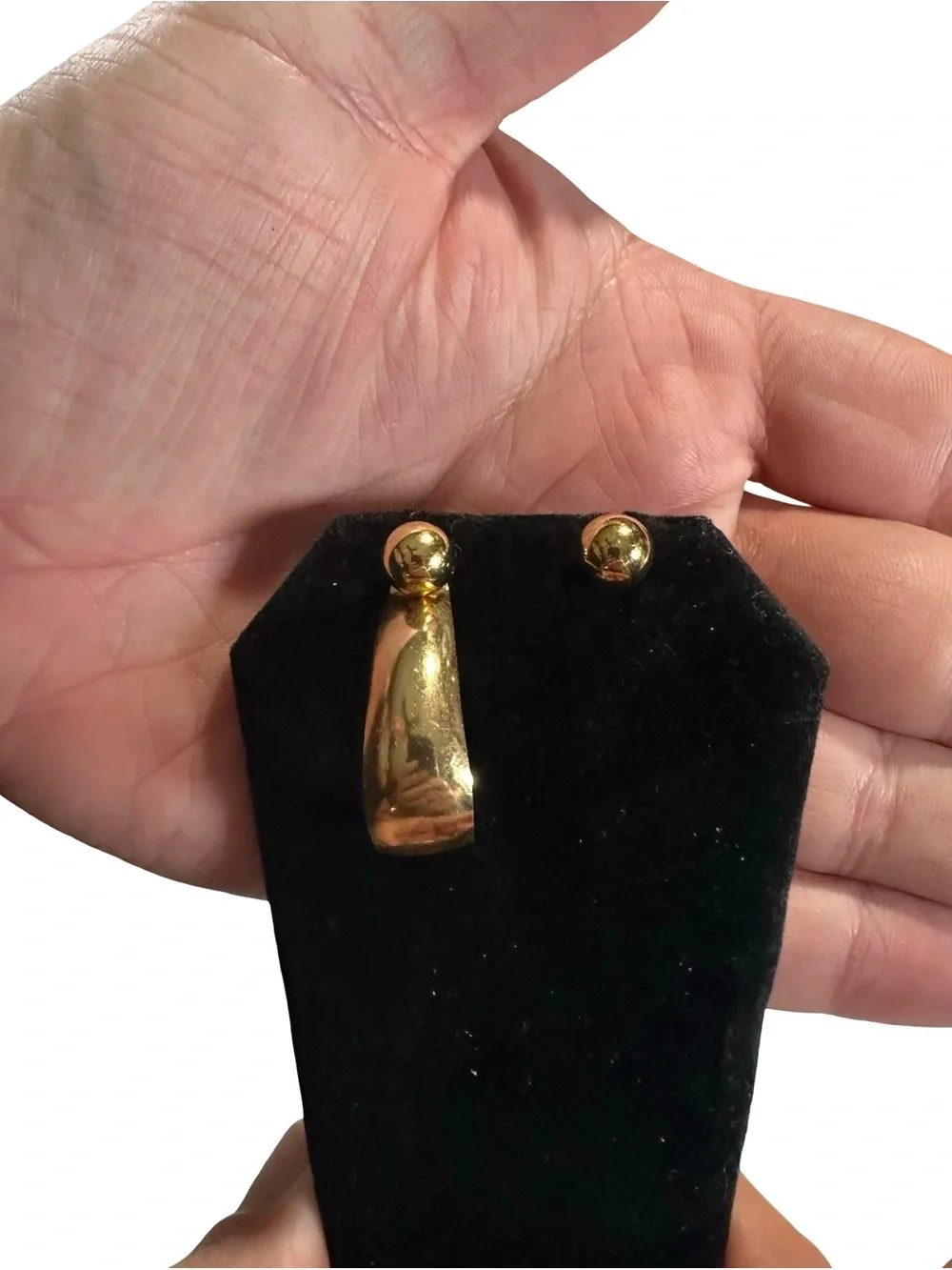 Vtg JJ 14K Solid Gold Convertible Ball Stud C Hoop Drop Earrings 3.92g 2 in 1